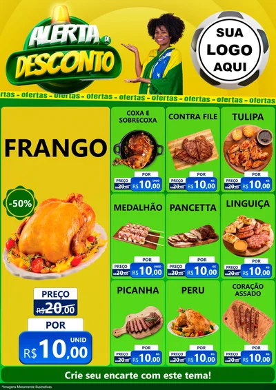 Modelo de Encarte para Encarte A4 Vertical com o tema Alerta de Desconto para Assados