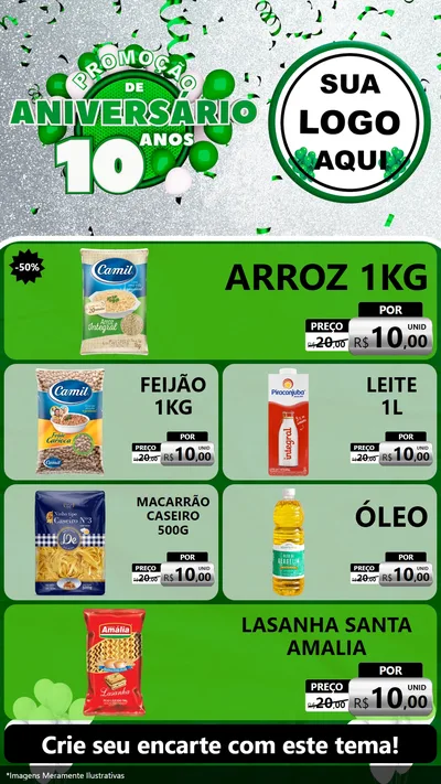 Modelo de TV para TV Vertical com o tema Promoção de Aniversário - 10 Anos para Supermercado