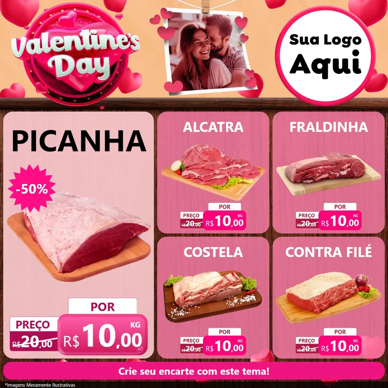 Modelo de Rede Social para Feed Facebook com o tema Valentine's Day para Açougue