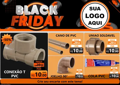 Modelo de Encarte para Encarte A4 Horizontal com o tema Black Friday para Tubos e conexões