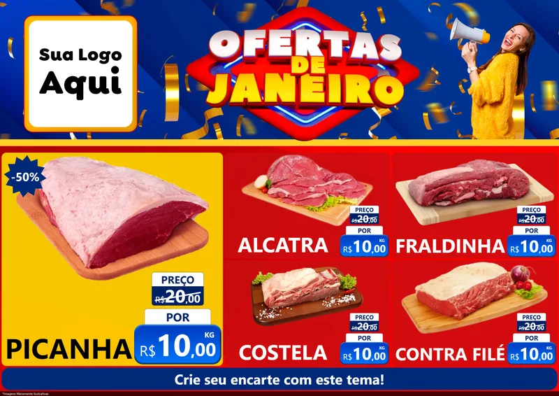 Modelo de Encarte para Encarte A4 Horizontal com o tema Ofertas de Janeiro para Açougue