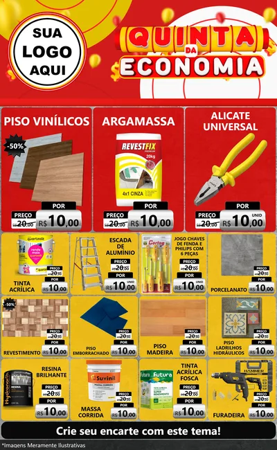 Modelo de Encarte para Encarte Grande com o tema Quinta da Economia para Material para Construção