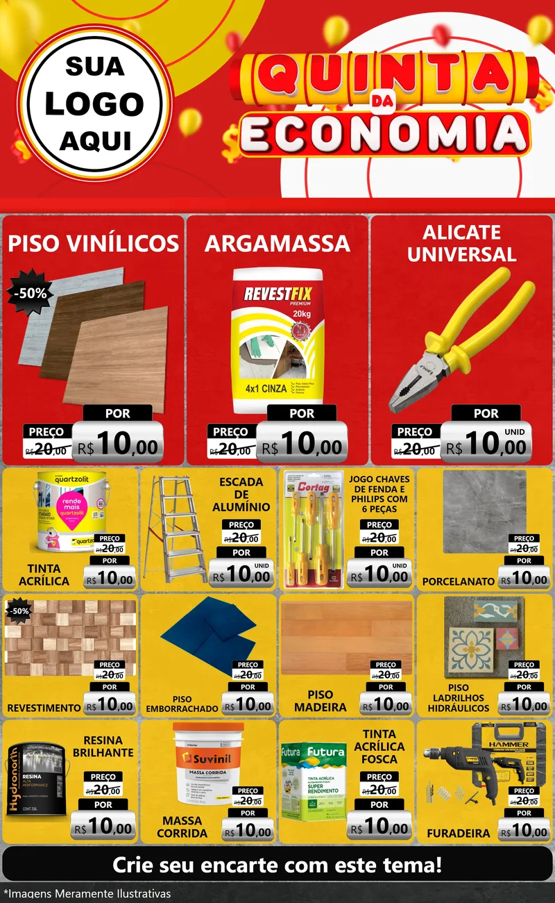 Modelo de Encarte para Encarte Grande com o tema Quinta da Economia para Material para Construção