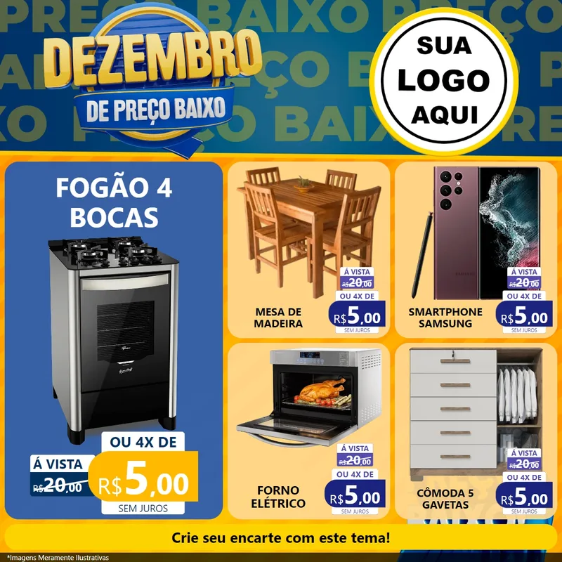 Modelo de Rede Social para Feed Facebook com o tema Dezembro de Preço Baixo para Móveis e Eletro