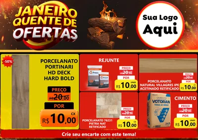 Modelo de Encarte para Encarte A4 Horizontal com o tema Janeiro Quente de Ofertas para Pisos e revestimentos