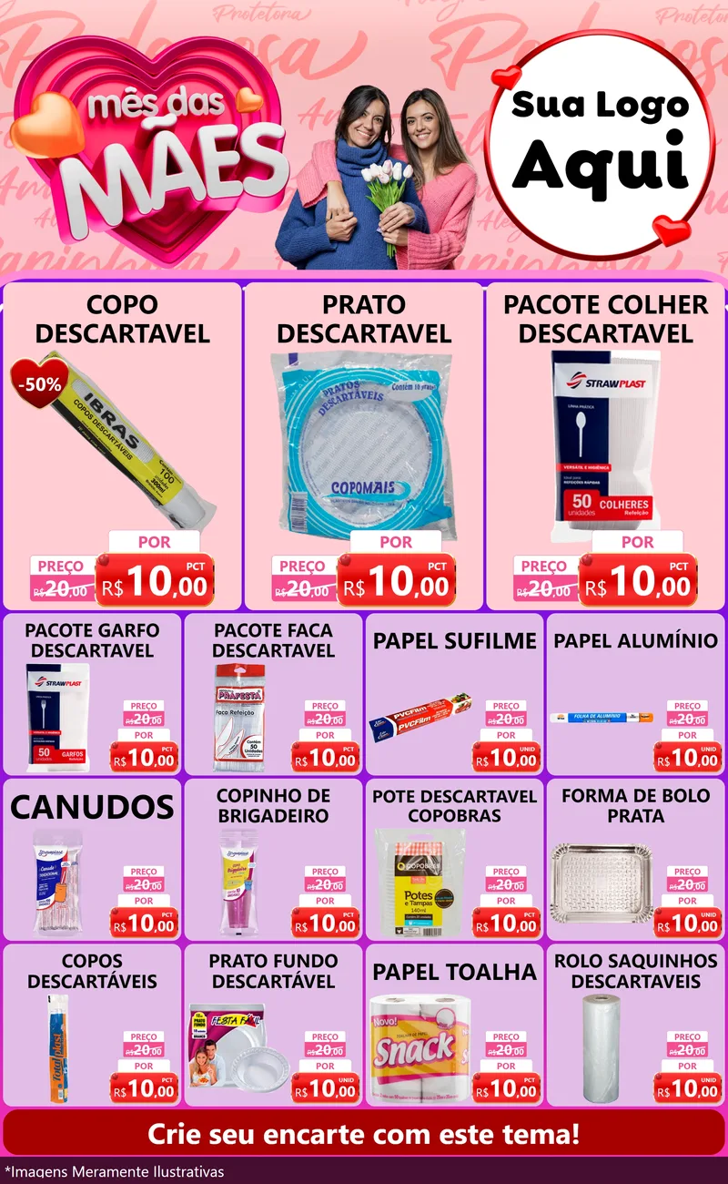 Modelo de Encarte para Encarte Grande com o tema Mês Das Mães para Embalagens
