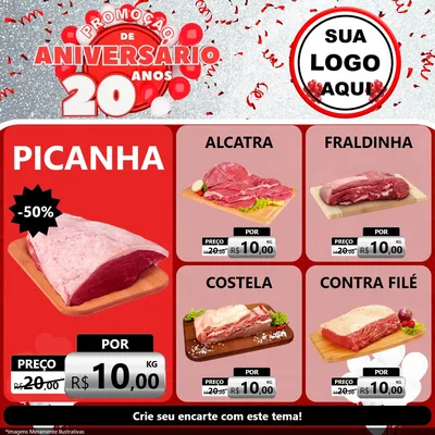 Modelo de Rede Social para Feed Facebook com o tema Promoção de Aniversário - 20 Anos para Açougue