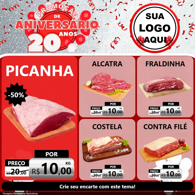 Modelo de Rede Social para Feed Facebook com o tema Promoção de Aniversário - 20 Anos para Açougue