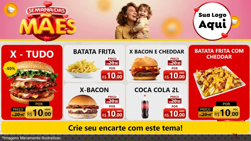 Modelo de TV para TV Horizontal com o tema Semana das Mães para Hamburgueria