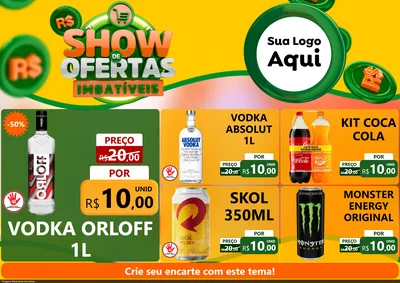 Modelo de Encarte para Encarte A4 Horizontal com o tema Show de Ofertas Imbatíveis para Distribuidora de bebidas