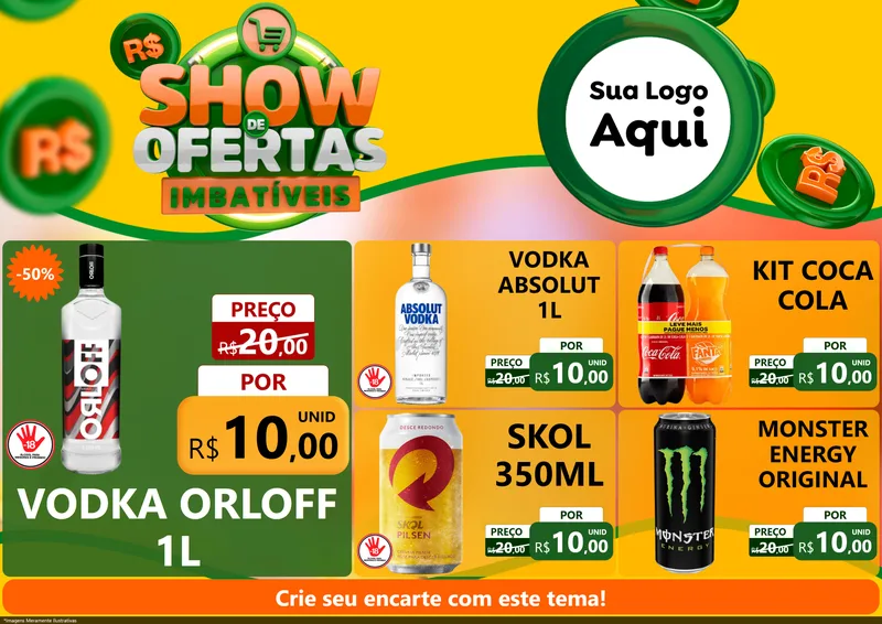 Modelo de Encarte para Encarte A4 Horizontal com o tema Show de Ofertas Imbatíveis para Distribuidora de bebidas