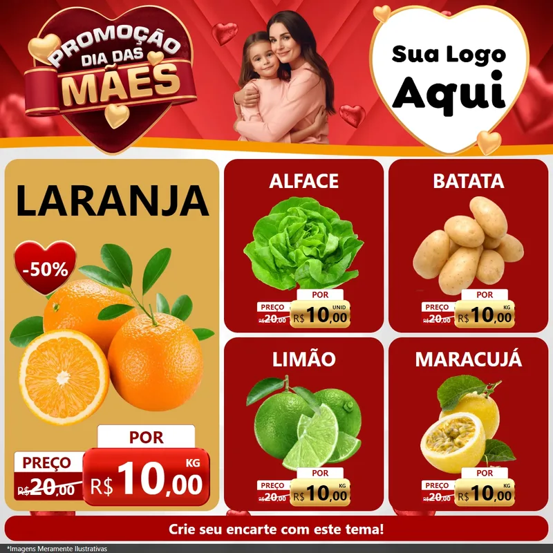 Modelo de Rede Social para Feed Facebook com o tema Promoção Dia das Mães para Hortifrúti