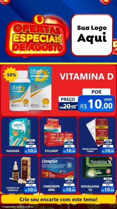 Modelo de Rede Social para Stories com o tema Ofertas Especiais de Agosto para Farmácia