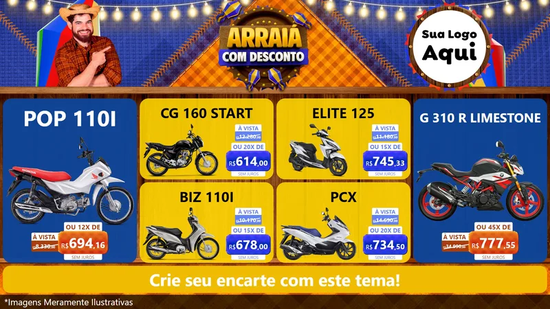 Modelo de TV para TV Horizontal com o tema Arraiá Com Desconto para Concessionaria de Motos