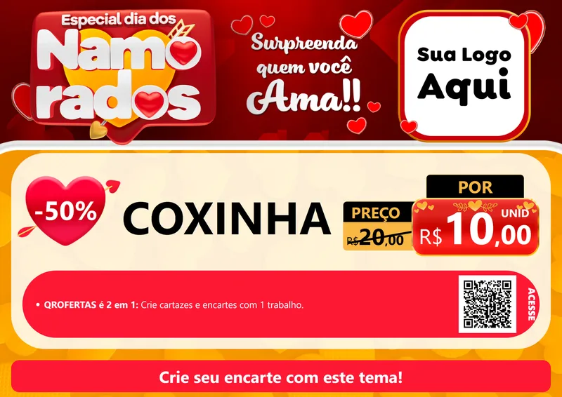 Modelo de Cartaz para Cartaz A4 Horizontal com o tema Especial Dia dos Namorados para Salgadaria