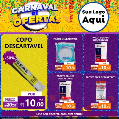 Modelo de Rede Social para Feed Facebook com o tema Carnaval de Ofertas para Embalagens