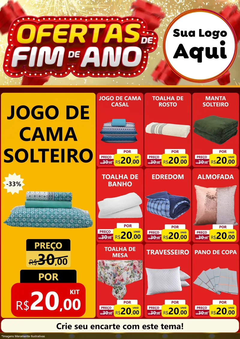 Modelo de Encarte para Encarte A4 Vertical com o tema Ofertas de Fim de Ano para Cama, Mesa e Banho
