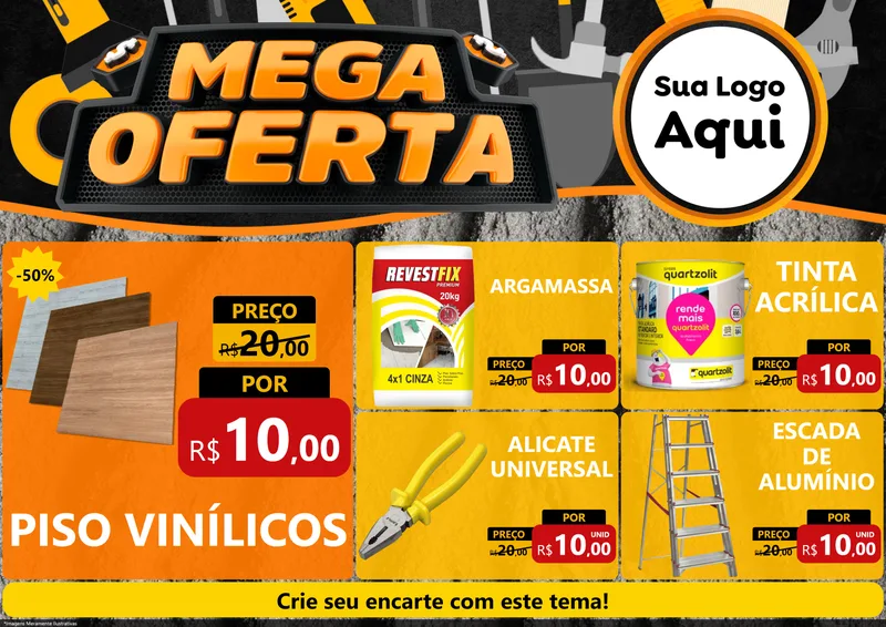 Modelo de Encarte para Encarte A4 Horizontal com o tema Mega Oferta para Material para Construção