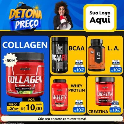 Modelo de Rede Social para Feed Facebook com o tema Detona Preços para Suplementos alimentares