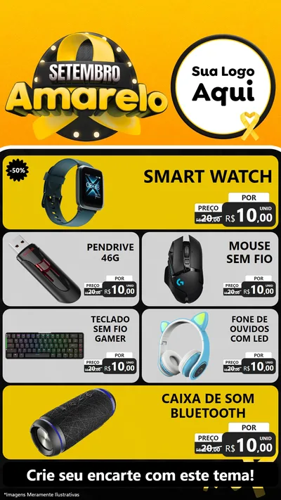Modelo de TV para TV Vertical com o tema Setembro Amarelo para Informática