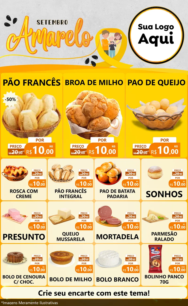 Modelo de Encarte para Encarte Grande com o tema Setembro Amarelo para Padaria