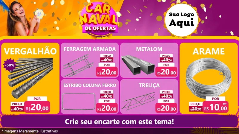 Modelo de TV para TV Horizontal com o tema Carnaval de Ofertas para Ferragens