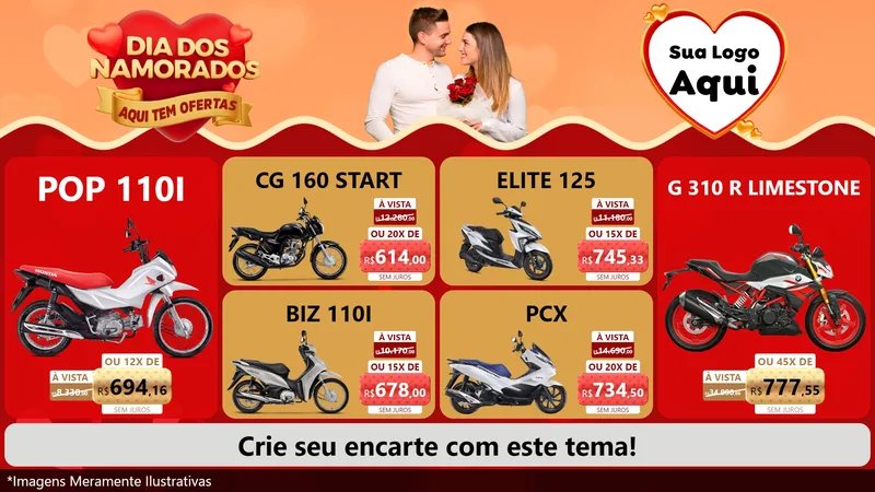 Modelo de TV para TV Horizontal com o tema Dia dos Namorados - Aqui Tem Ofertas para Concessionaria de Motos