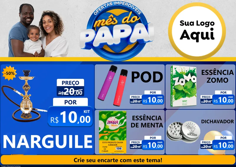 Modelo de Encarte para Encarte A4 Horizontal com o tema Ofertas Imperdíveis Mês Do Papai para Tabacaria