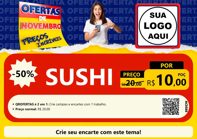 Modelo de Cartaz para Cartaz A4 Horizontal com o tema Ofertas de Novembro - Preços Incríveis para Comida japonesa