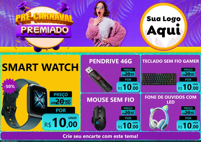 Modelo de Encarte para Encarte A4 Horizontal com o tema Pré-Carnaval Premiado para Informática