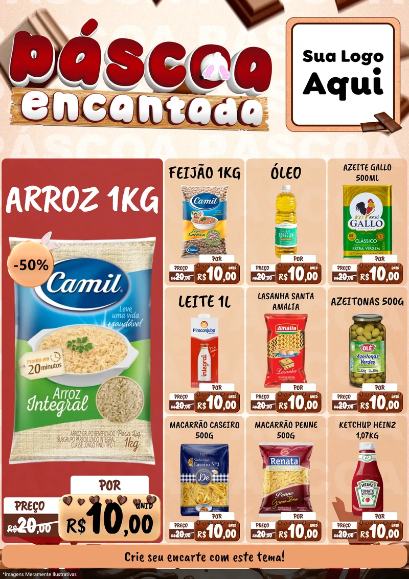 Modelo de Encarte para Encarte A4 Vertical com o tema Páscoa Encantada para Supermercado