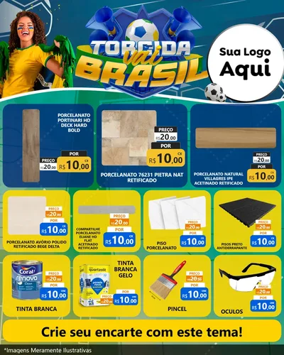 Modelo de Rede Social para Feed Instagram com o tema Torcida Vai Brasil - Copa para Pisos e revestimentos