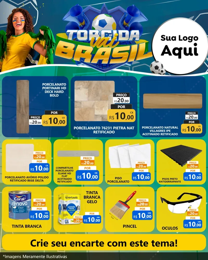 Modelo de Rede Social para Feed Instagram com o tema Torcida Vai Brasil - Copa para Pisos e revestimentos