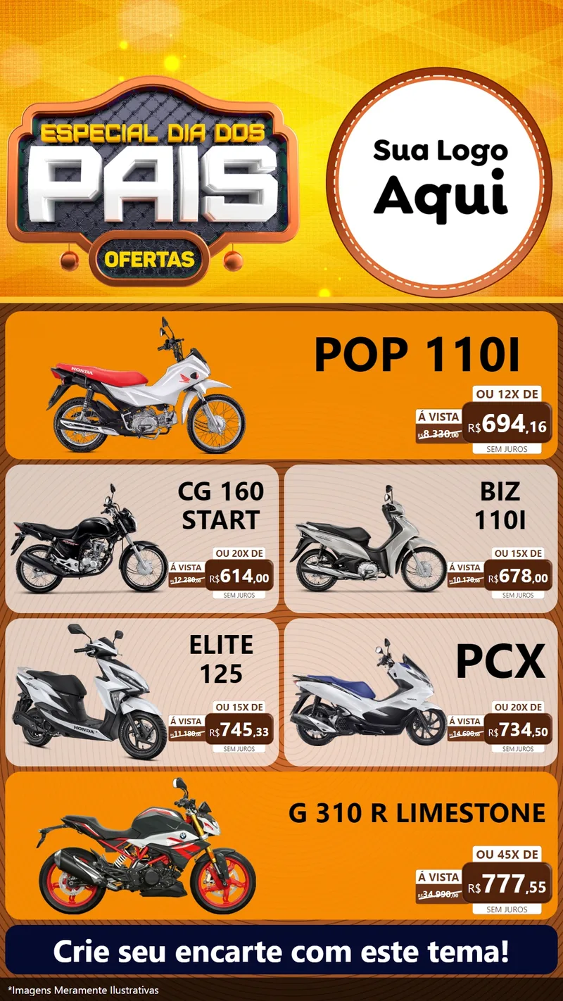 Modelo de TV para TV Vertical com o tema Especial Dia dos Pais para Concessionaria de Motos