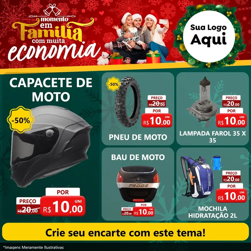 Modelo de Rede Social para Feed Facebook com o tema Momento em Família (Natal) para Moto peças