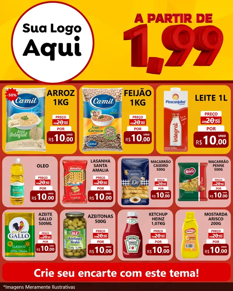 Modelo de Rede Social para Feed Instagram com o tema A Partir de Um e Noventa e Nove - 1,99 para Supermercado