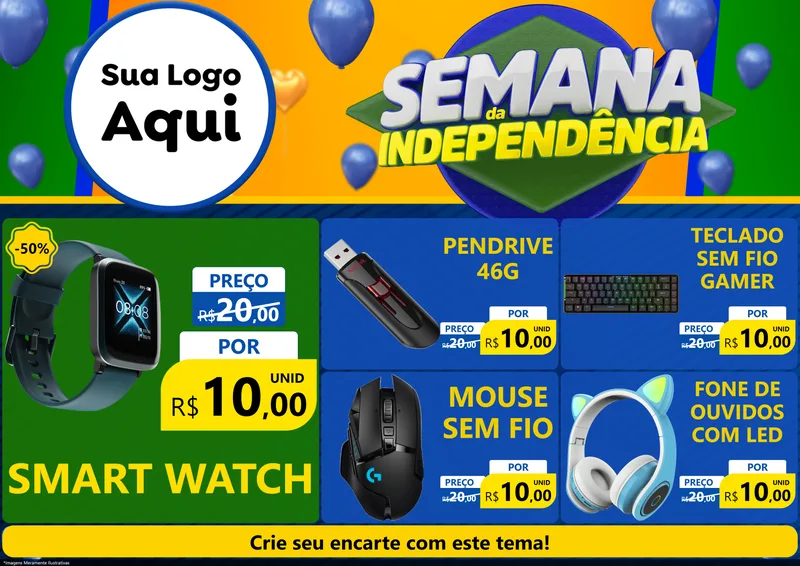 Modelo de Encarte para Encarte A4 Horizontal com o tema Semana da Independência para Informática