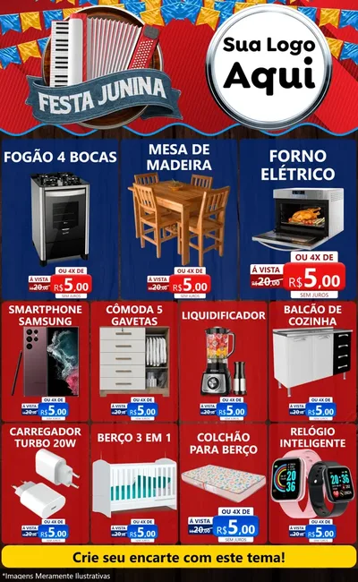 Modelo de Encarte para Encarte Grande com o tema Festa Junina para Móveis e Eletro