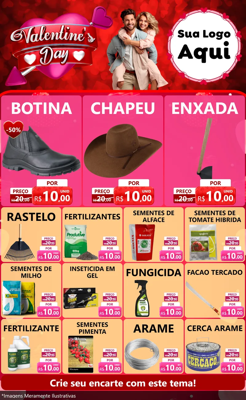 Modelo de Encarte para Encarte Grande com o tema Valentine's Day para Agropecuária