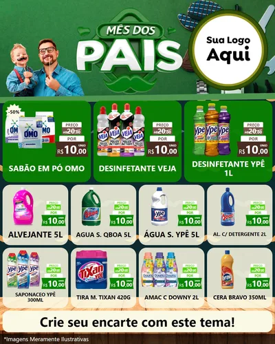 Modelo de Rede Social para Feed Instagram com o tema Mês dos Pais para Produtos de Limpeza
