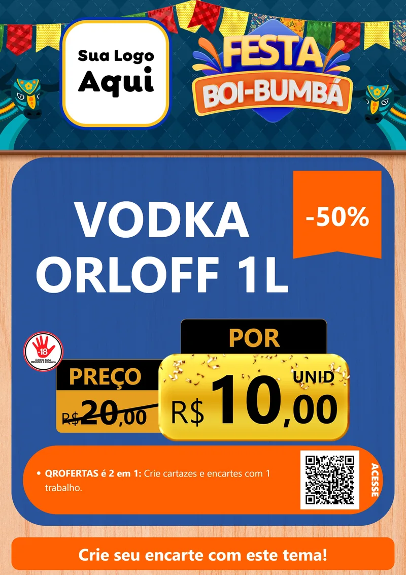 Modelo de Cartaz para Cartaz A4 Vertical com o tema Festa Boi Bumbá para Distribuidora de bebidas