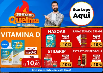 Modelo de Encarte para Encarte A4 Horizontal com o tema Semana Queima de Estoque para Farmácia