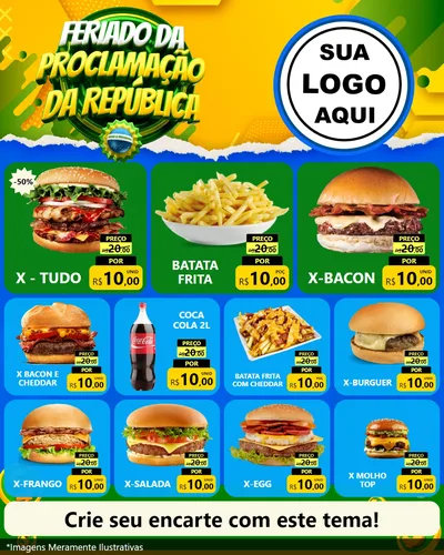 Modelo de Rede Social para Feed Instagram com o tema Feriado da Proclamação da República para Hamburgueria