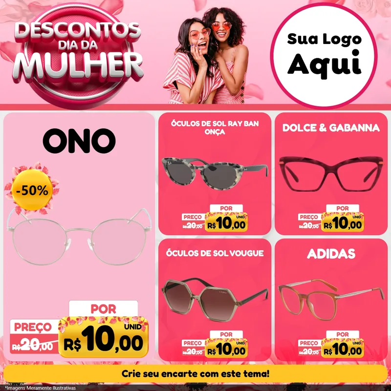 Modelo de Rede Social para Feed Facebook com o tema Descontos Dia da Mulher para Óticas