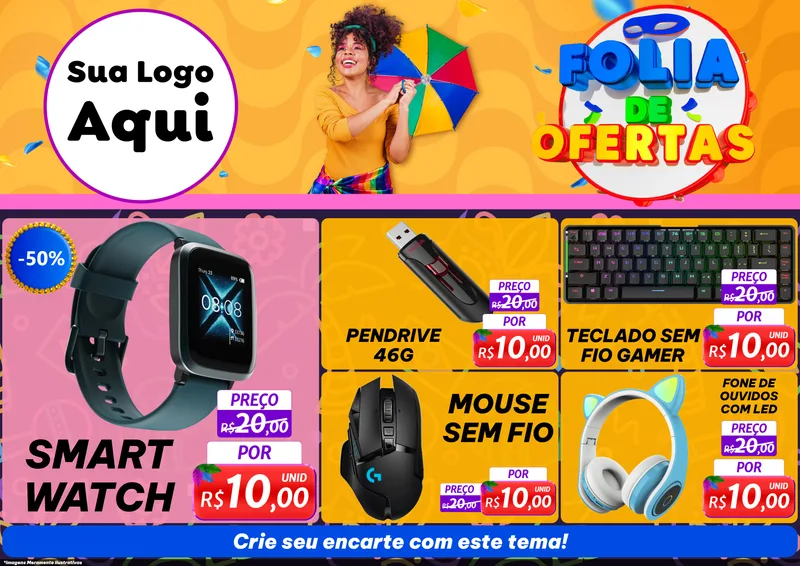 Modelo de Encarte para Encarte A4 Horizontal com o tema Folia de Ofertas para Informática