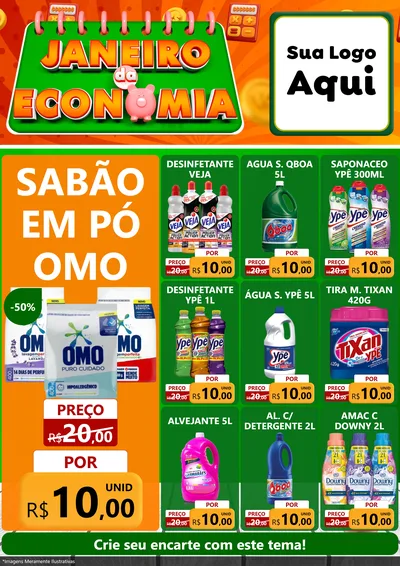 Modelo de Encarte para Encarte A4 Vertical com o tema Janeiro da Economia para Produtos de Limpeza