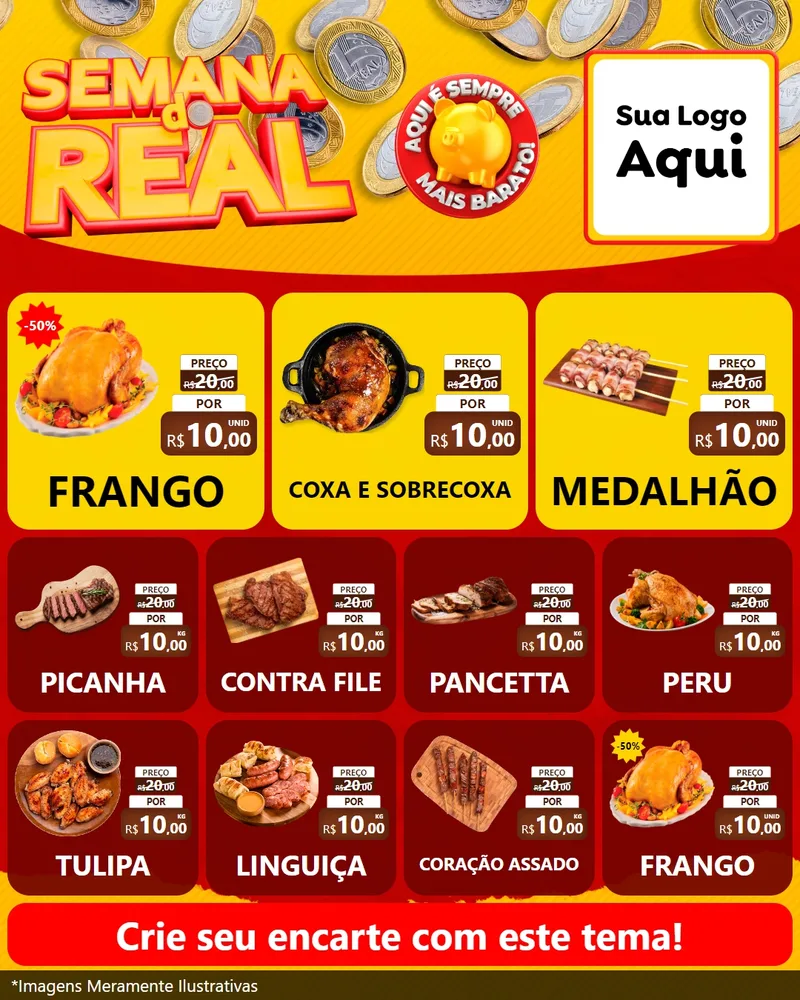 Modelo de Rede Social para Feed Instagram com o tema Semana do Real para Assados