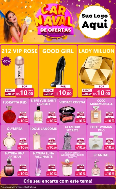 Modelo de Encarte para Encarte Grande com o tema Carnaval de Ofertas para Perfumes
