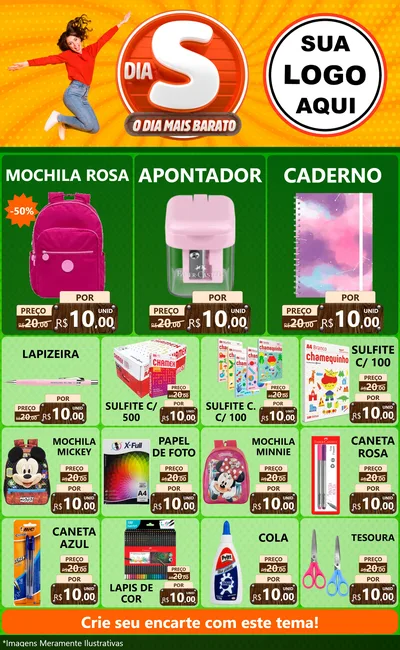 Modelo de Encarte para Encarte Grande com o tema Dia S - O Dia Mais Barato para Papelaria