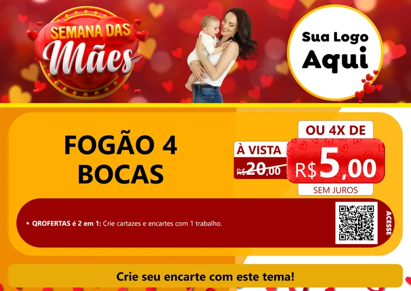 Modelo de Cartaz para Cartaz A4 Horizontal com o tema Semana das Mães para Móveis e Eletro